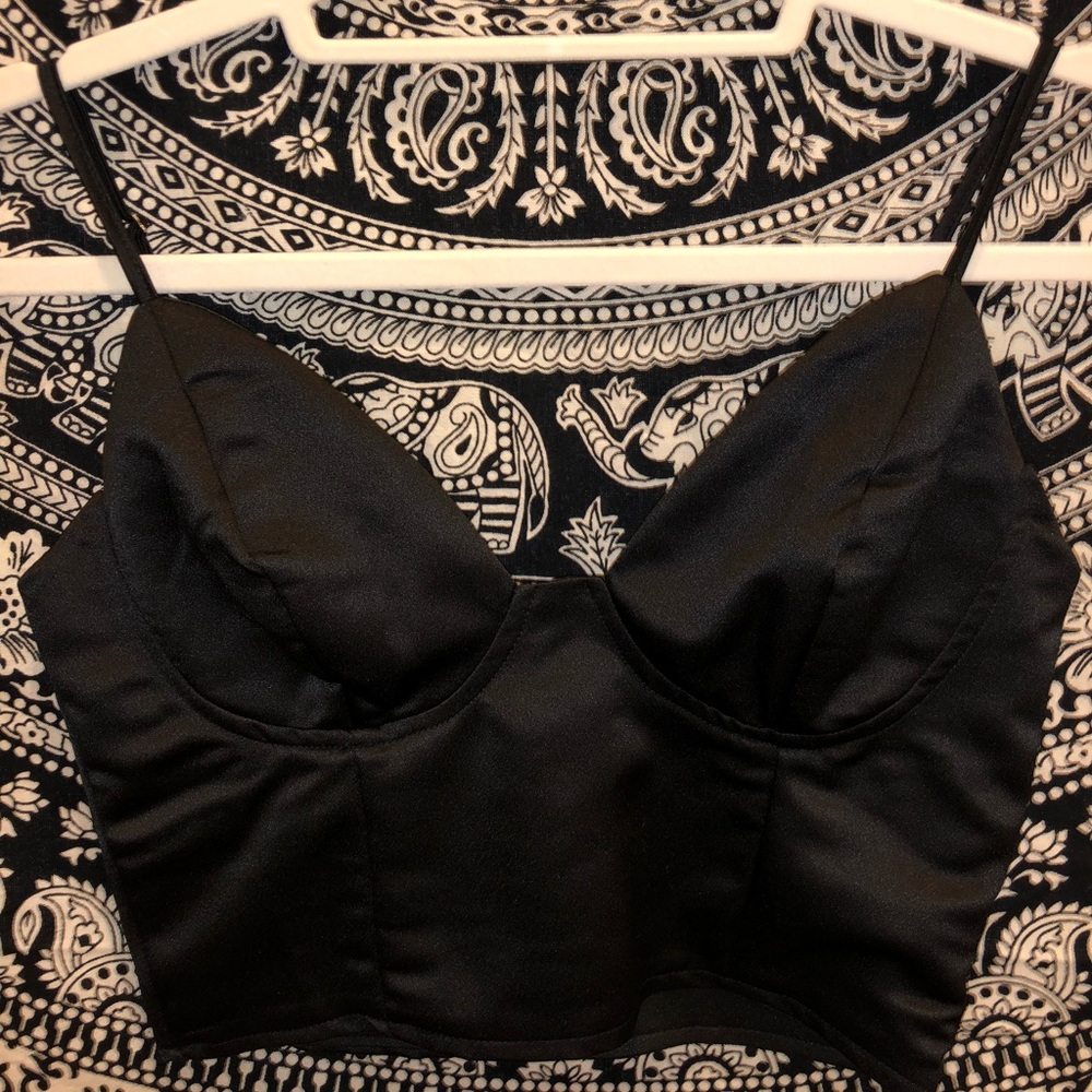 ASOS black satin zipper top